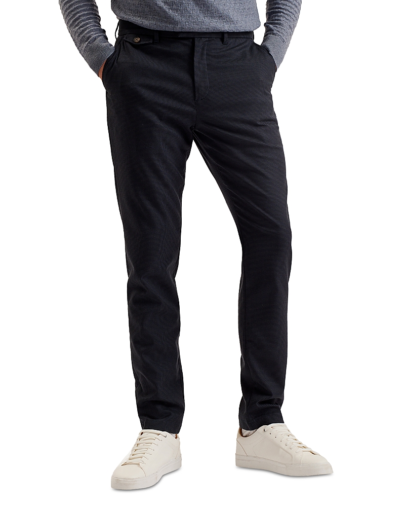 Ted Baker Micro Houndstooth Slim Fit Pants In Navy