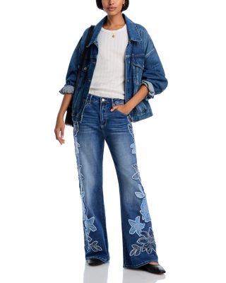 Charlee x Denim Patch Wide Legs Jeans in Medium Wash