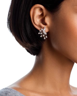 Diamond Pear Spray Statement Earrings in 18K White Gold, 3.72 tcw