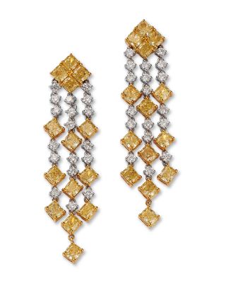 Bloomingdale's Fine Collection White & Yellow Diamond Cushion & Round Fringe Drop Earrings in 18K White & Yellow Gold, 9.93 ct. t. w.