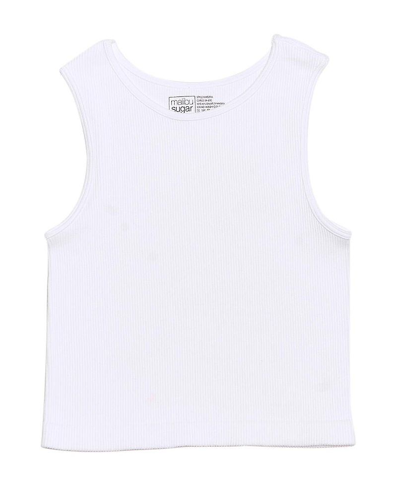 Malibu Sugar Girls' Ribbed Crop Sports Tank Top (4-6x) - Little Kid In White