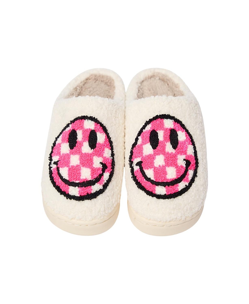 Shop Malibu Sugar Girls' Plush Checkered Happy Face Slippers - Little Kid In Pink