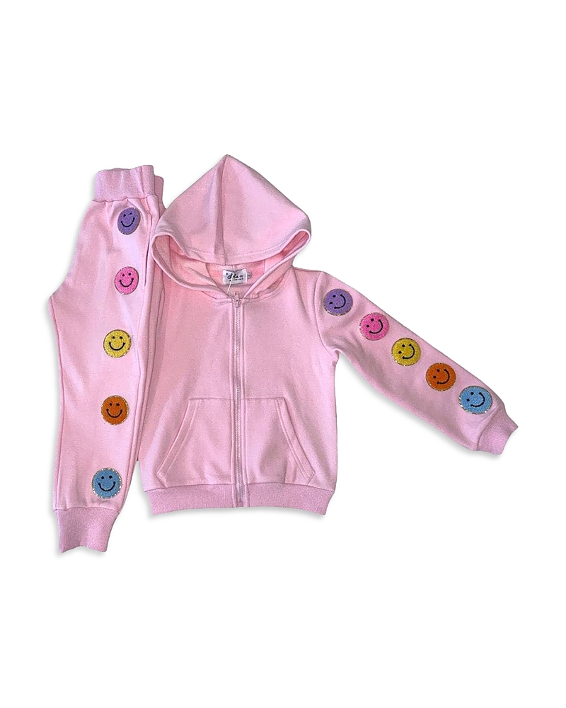 Lola + The Boys Girls' Rainbow Cozy Emoji Cotton Smiley Patched Hoodie & Joggers Set - Little Kid, Big Kid