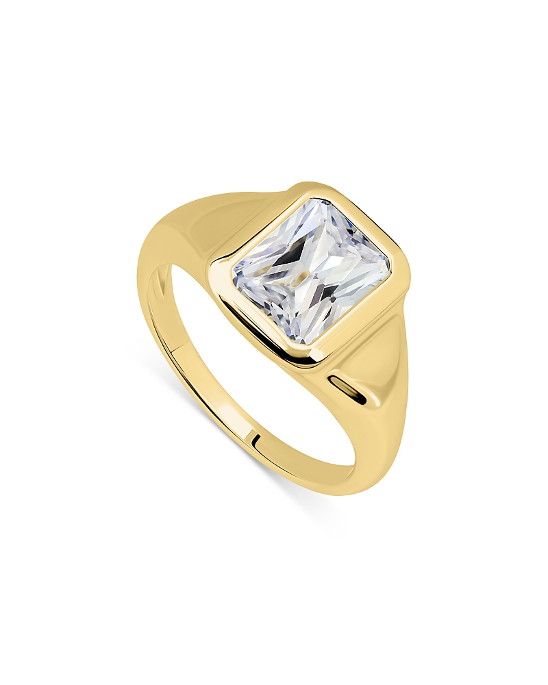 AQUA EMERALD CUT CUBIC ZIRCONIA RING IN 18K GOLD OVER STERLING SILVER - EXCLUSIVE