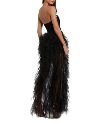  Strapless Bustier Net Gown With Spiral Ruffles