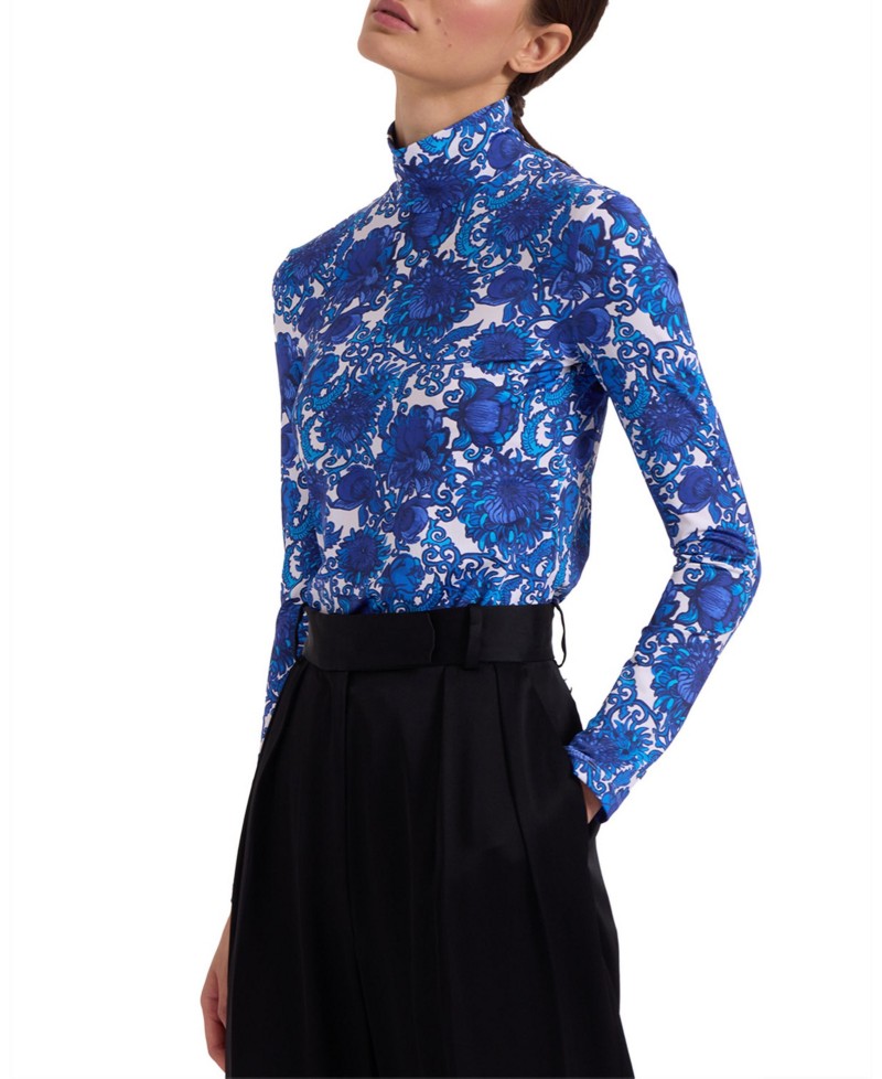 La DoubleJ Turtleneck Top in Anemone Small Blue