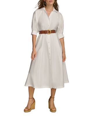 Belted A Line Midi Satin Dress