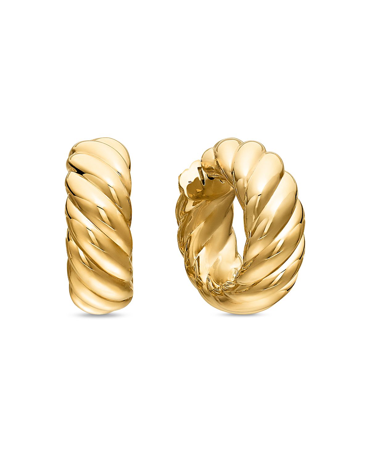 David Yurman 18K Yellow Gold Sculpted Cable Huggie Hoop Earrings