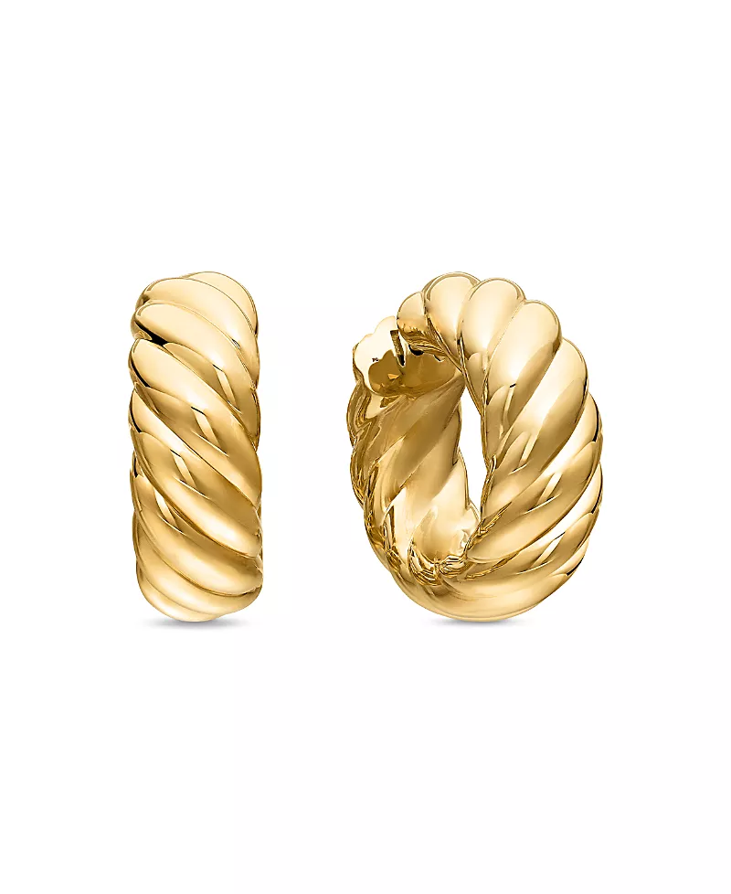 David Yurman 18K Yellow Gold Sculpted Cable Huggie Hoop Earrings