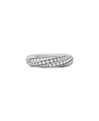 Cable Edge Band Ring in Recycled Sterling Silver with Pav&eacute; Diamonds