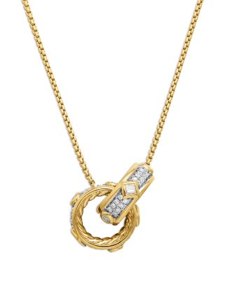 David Yurman - 18K Yellow Gold Modern Renaissance Diamond Interlocking Ring Pendant Necklace, 17"