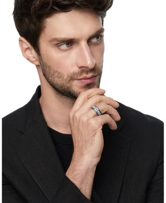 Men's Sterling Silver Pyramid Band with Black Diamonds