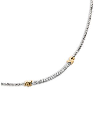 Sterling Silver Petite Helena Station Necklace with 18K Yellow Gold & Diamonds, 17"