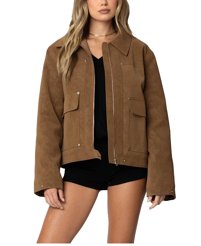 Edikted Annabelle Oversized Suede Jacket In Camel