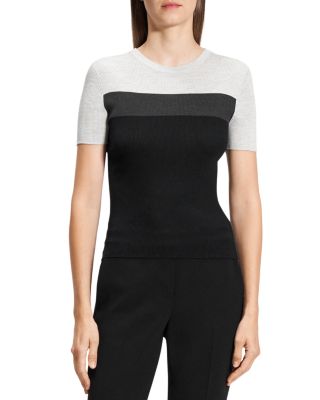 Theory - Silk Ribbed Color Blocked Tee