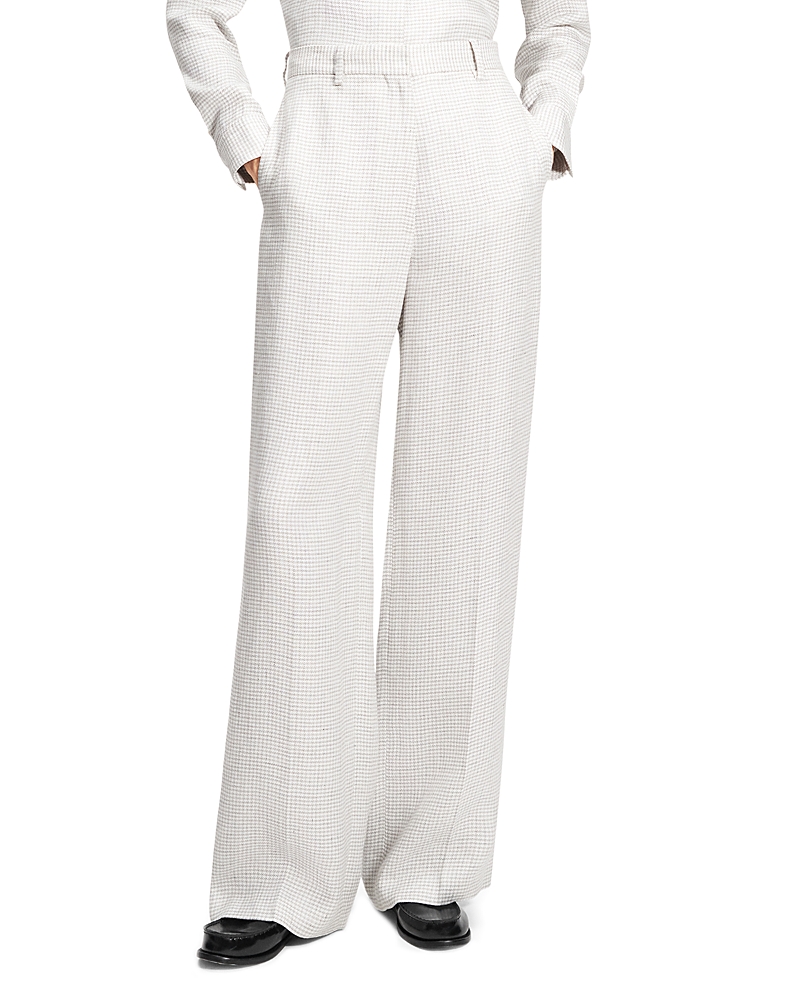 Theory B.mel Houndstooth Check Linen Blend Pants In Pltnmmulti