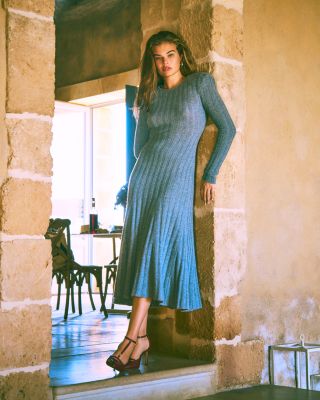 Rib Knit Round Neck Midi Dress