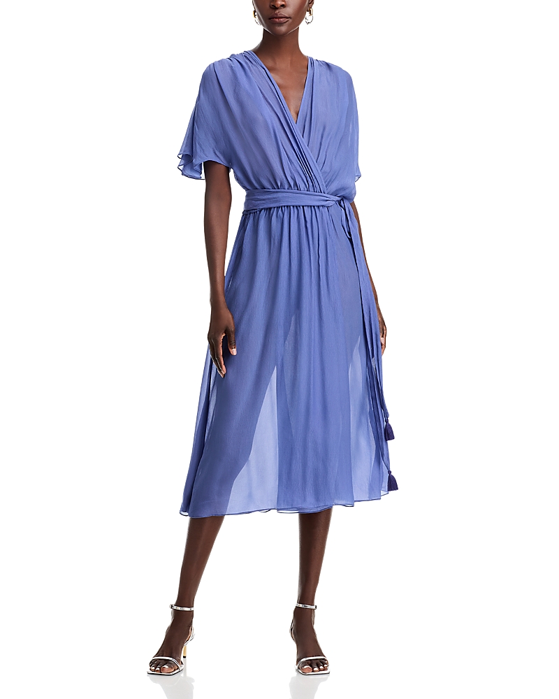 Vanessa Bruno Edjie Crinkled Viscose Chiffon Midi Wrap Dress In Hortensia