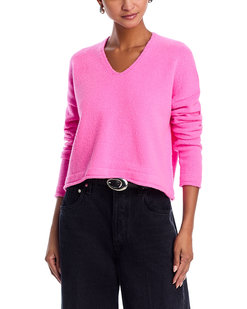Aqua V Neck Sweater - Exclusive In Hot Pink