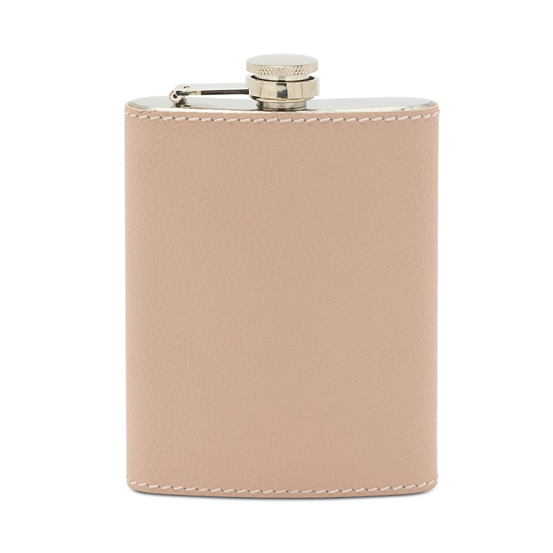 Blue Pheasant Warren Stainless Steel And Full Grain Leather Flask In Dusty Rose