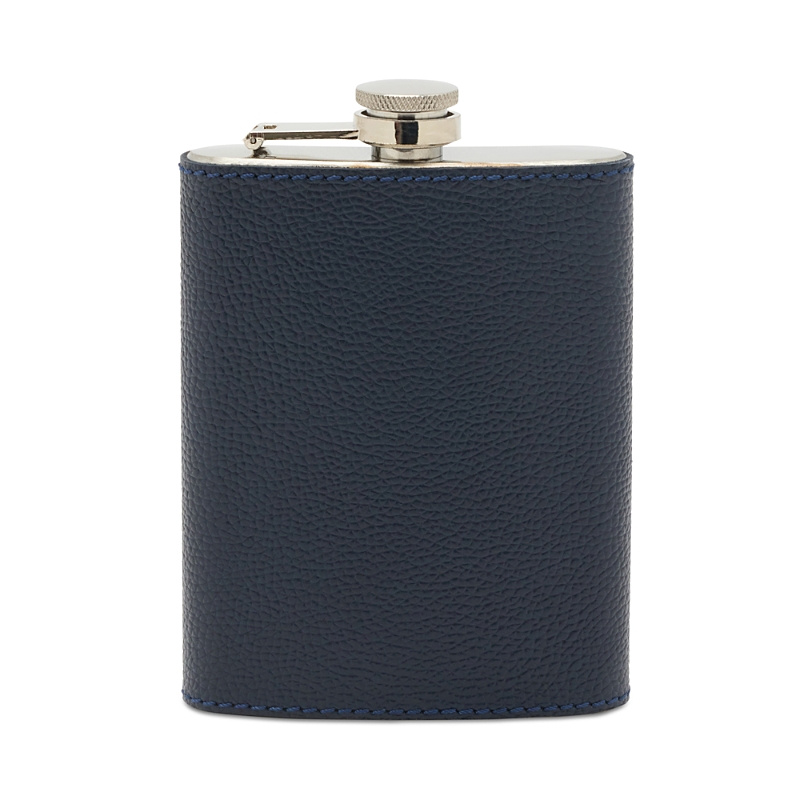 Blue Pheasant Warren Stainless Steel And Full Grain Leather Flask In Navy