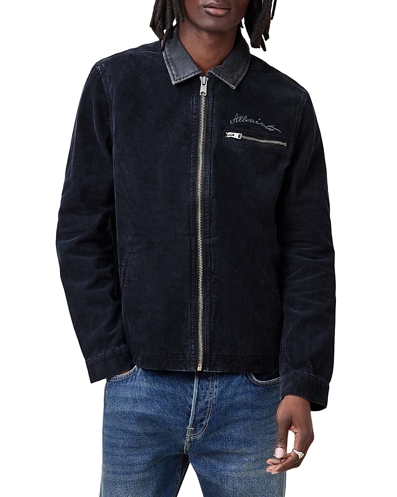 Allsaints Rothwell Corduroy Zip Overshirt In Tumbled Green