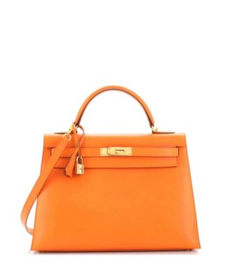 Pre-Owned HERMÈS - Kelly 32 Handbag Orange Box Calf with Gold Hardware