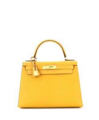 Pre-Owned Hermes Kelly 28 Handbag Yellow Epsom with Gold Hardware