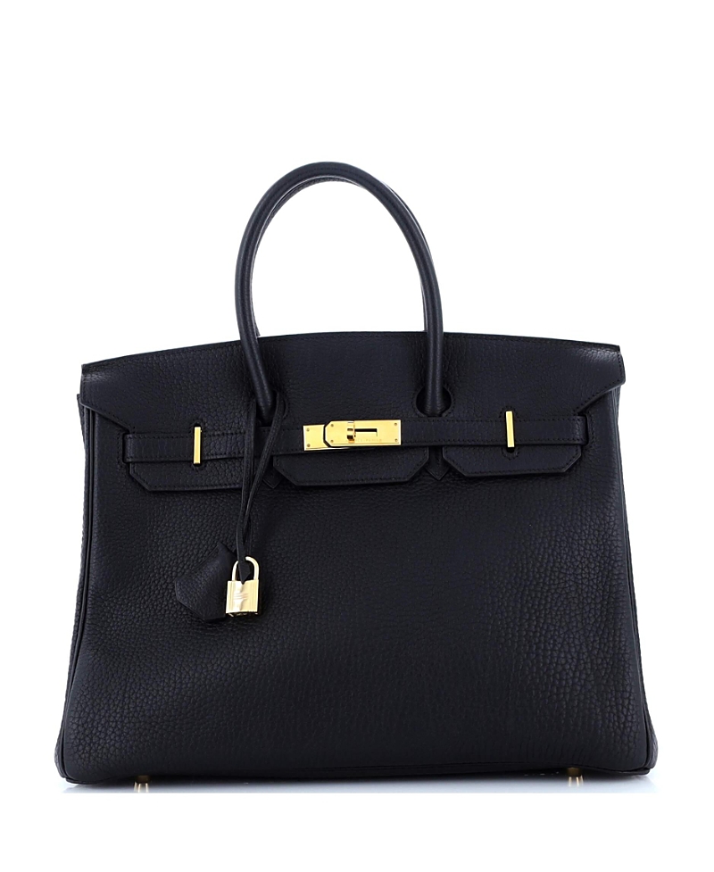 Pre-Owned Hermes Birkin 35 Handbag Black Fjord with Gold Hardware