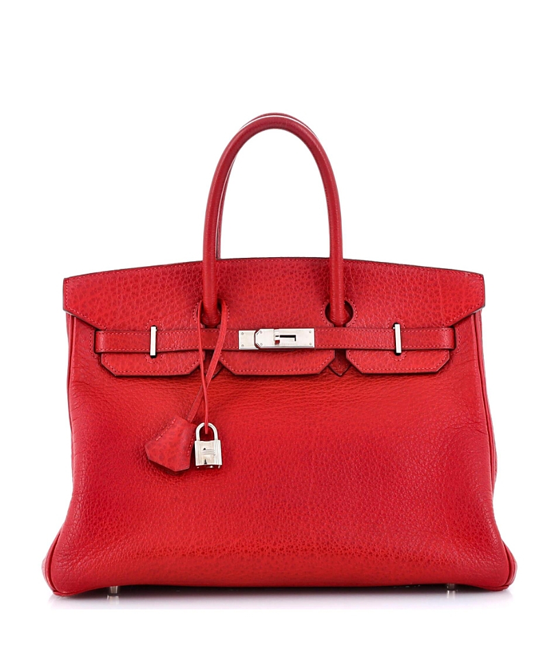 Pre-Owned Hermes Birkin 35 Handbag Red Buffalo Skipper with Palladium Hardware