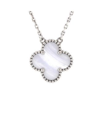 Pre-Owned Van Cleef & Arpels Vintage Alhambra Pendant Necklace 18K White Gold and Chalcedony