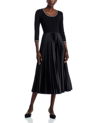 Elie Tahari - Mave 3/4 Sleeve Mixed Media Midi Dress