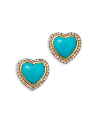 Bloomingdale's Fine Collection - Turquoise & Diamond Heart Stud Earrings in 14K Yellow Gold