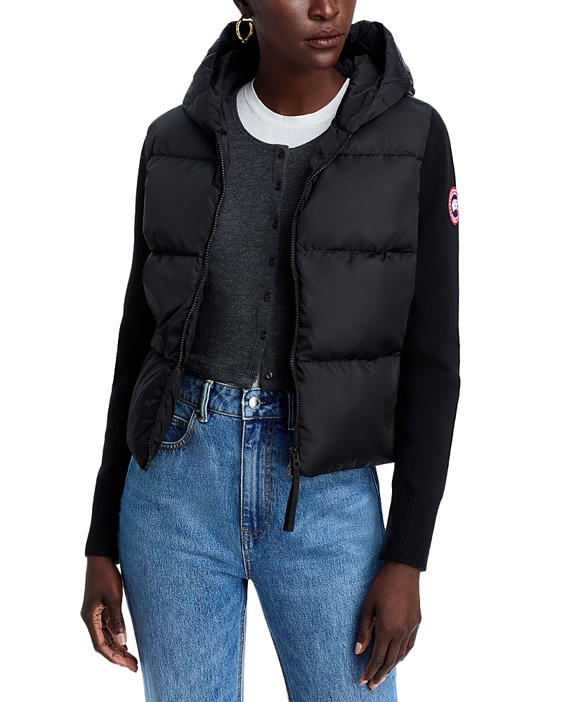 Canada Goose Hybridge Wide Quilt Knit Hoodie Jacket In Black