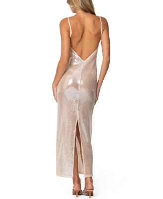 Sheer Sequin Slitted Maxi Dress