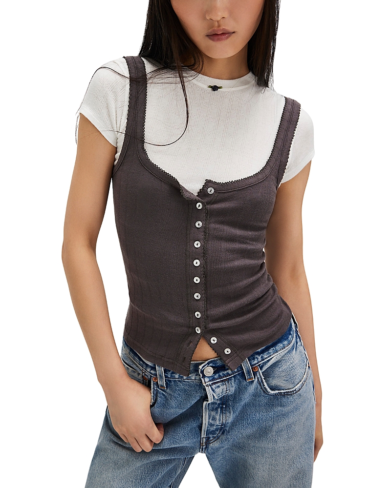 Free People End Game Pointelle Button-up Tank