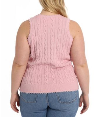 Plus Size Cotton Frayed Cable Tank Top