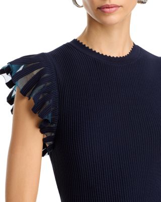 Sheer Flutter Sleeve Knit Dress