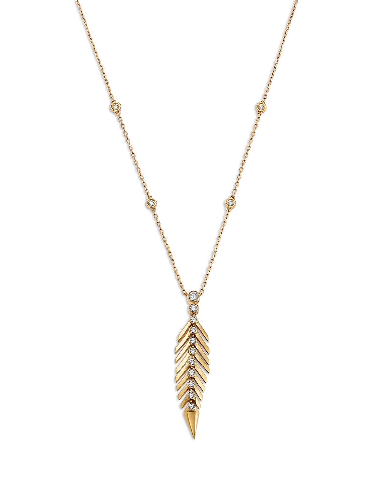 Bloomingdale's Fine Collection Diamond Feather Pendant Necklace in 14K Yellow Gold, 0.49 tcw
