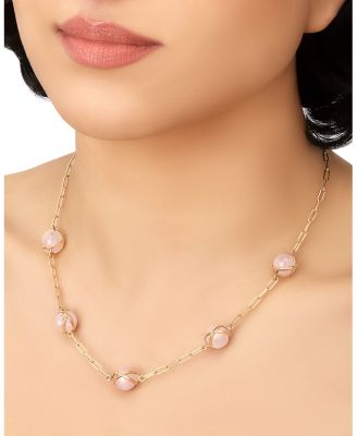 18K Yellow Gold Prisma Rose Quartz Paperclip Link Collar Necklace, 16-18"