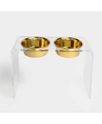 Tall Double Bowl Pet Feeder with Metal Bowls