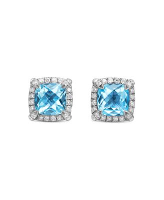Sterling Silver Chateline Blue Topaz & Diamond Stud Earrings - Exclusive