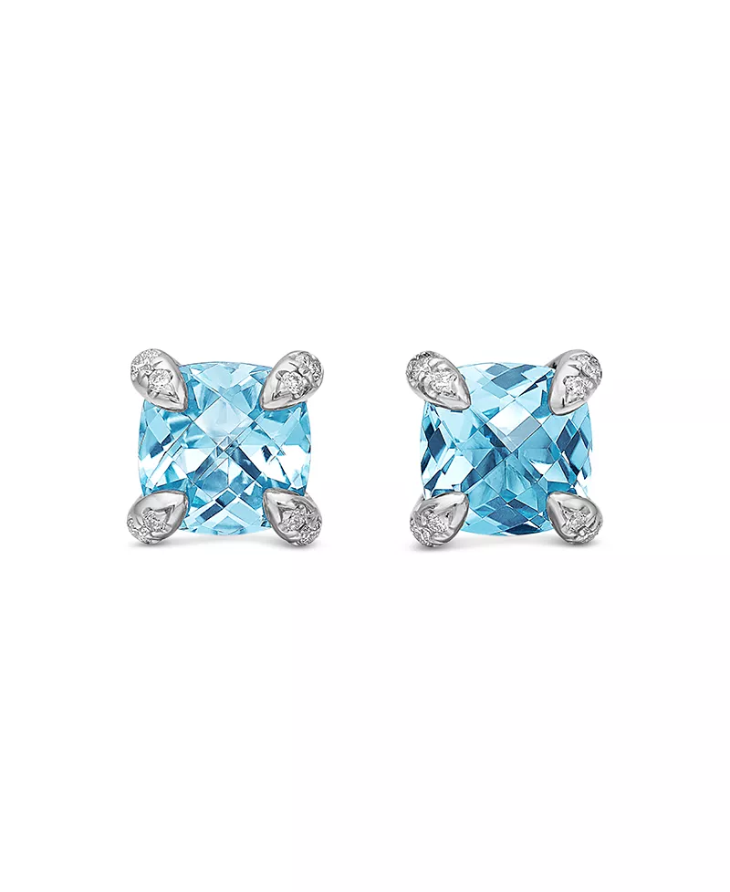 David Yurman Chatelaine Stud Earrings with Blue Topaz and Diamonds