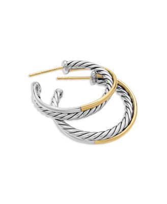 Sterling Silver & 18K Yellow Gold Crossover Medium Hoop Earrings