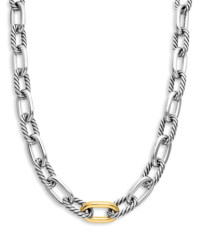 David Yurman Dy Madison Chain Necklace in Sterling Silver with 18K Yellow Gold, 13.5mm