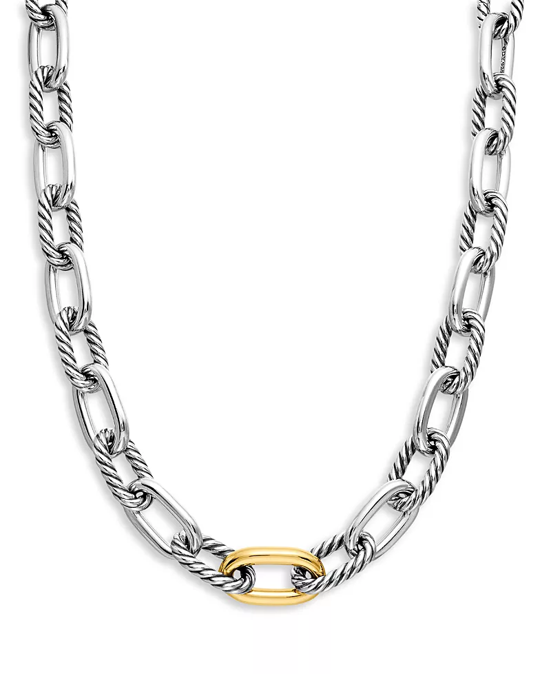 David Yurman Dy Madison Chain Necklace in Sterling Silver with 18K Yellow Gold, 13.5mm