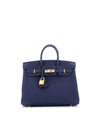 Pre-Owned Hermes Birkin 25 Handbag Blue Togo with Gold Hardware