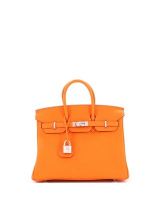 Pre-Owned Hermes Birkin 25 Handbag Orange Togo with Palladium Hardware