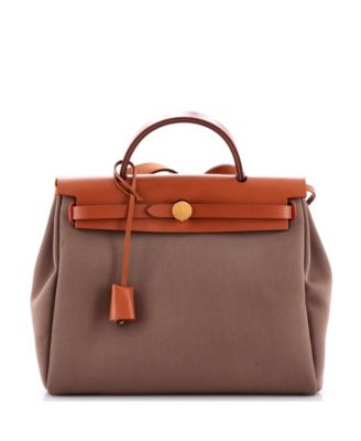 Pre-Owned Hermes 31 Herbag Zip Verso Leather and Toile