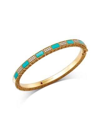18K Gold Mosaic Diamond Pav&eacute; & Turquoise Bangle Bracelet